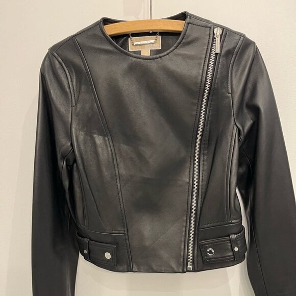 NEW never worn Michael kors leather biker jacket new size small - Picture 7 of 10